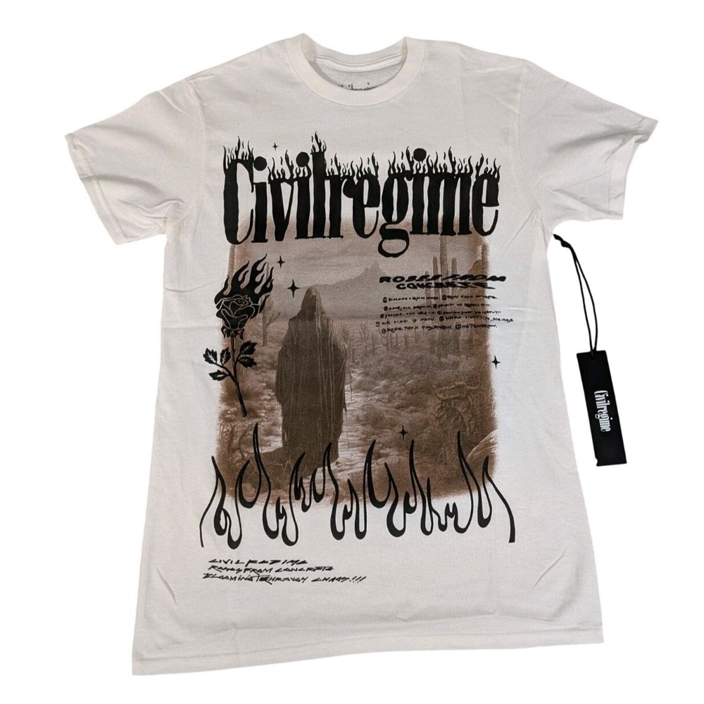 Civil Regime Roses From Concrete White Graphic T-Shirt Mens Small NWT